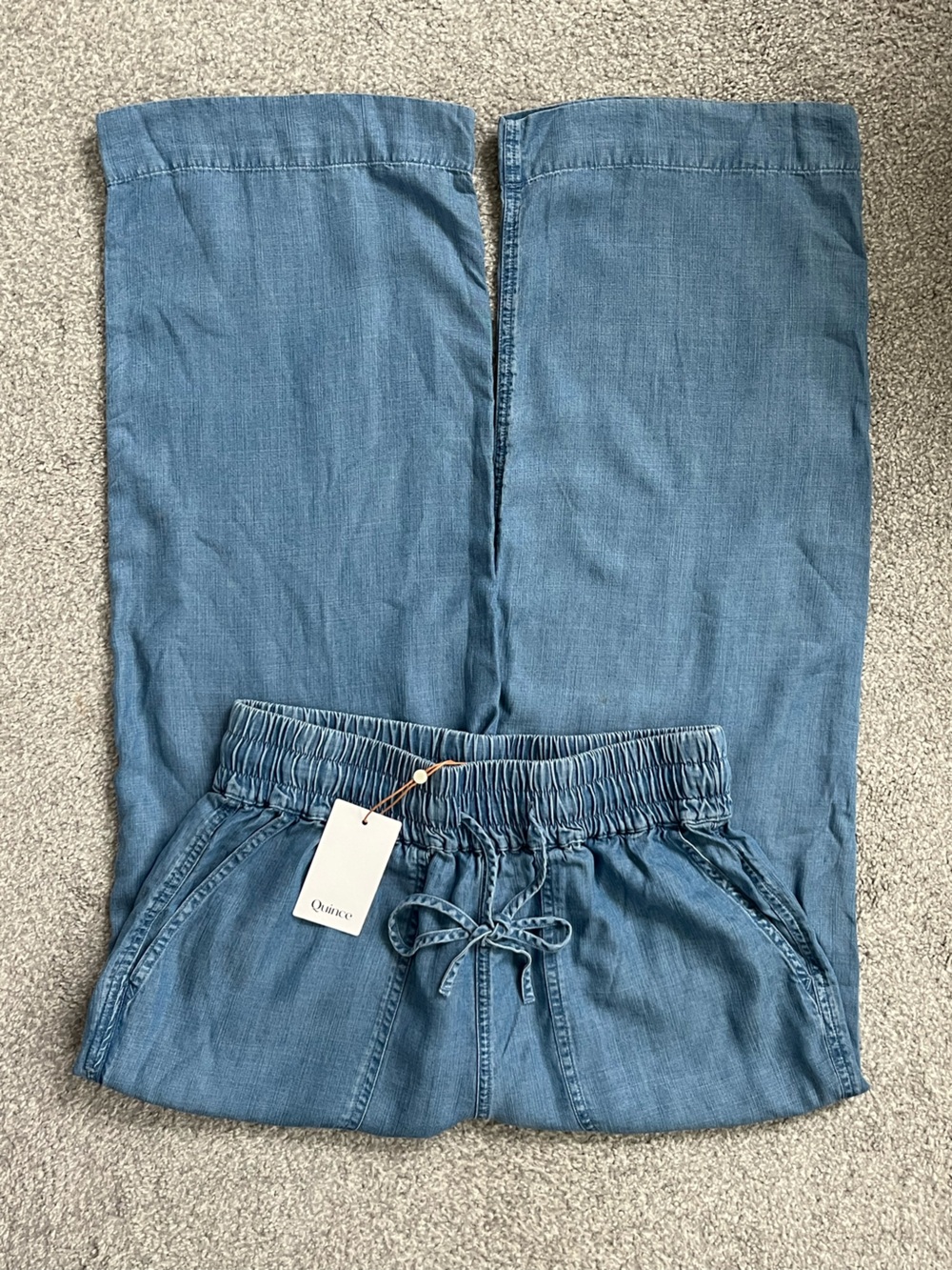 NWT Quince Light Blue Pull On Tencel Chambray Pants Size Small in Medium Indigo